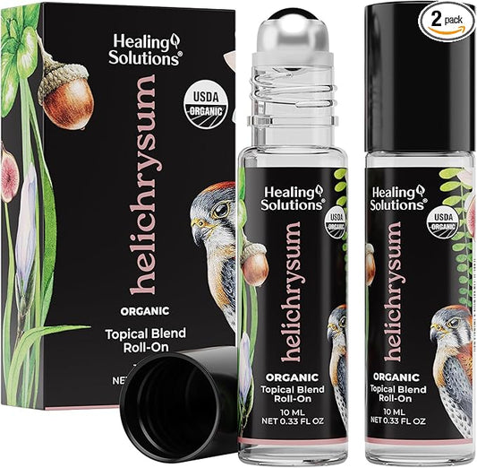 Healing Solutions - (2 Pack) Helichrysum Essential Oil Organic Roll On Set USDA Certified Roller - Perfume, Body Massage, Skin - Helichrysum Organic Essential Oil Roller for Skin & Bruises