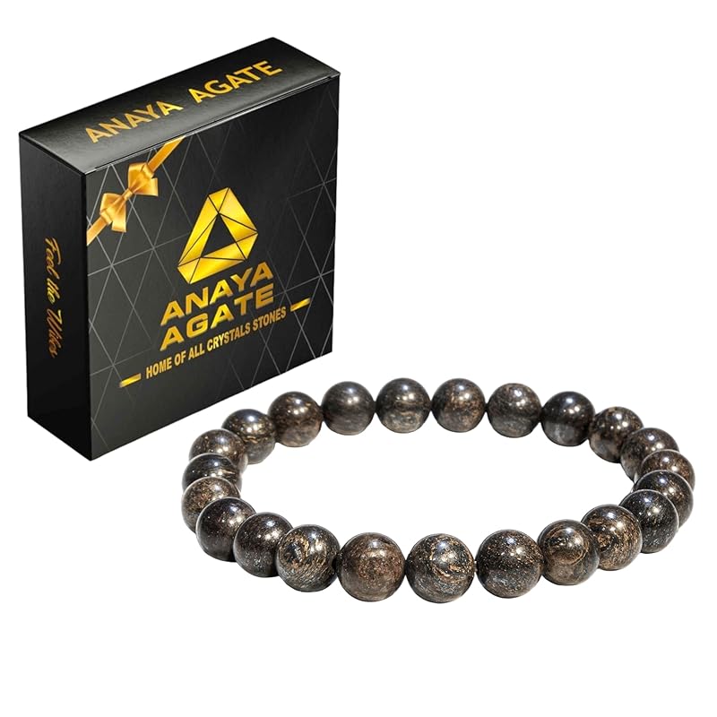 Bronzite Bracelet, Natural Healing Crystal Bracelet for Women and Men, 8mm Round Beaded Bracelet for Spiritual Healing, Protection, Positive Energy, Elastic Adjustable Size Gemstone Bead Bracelet