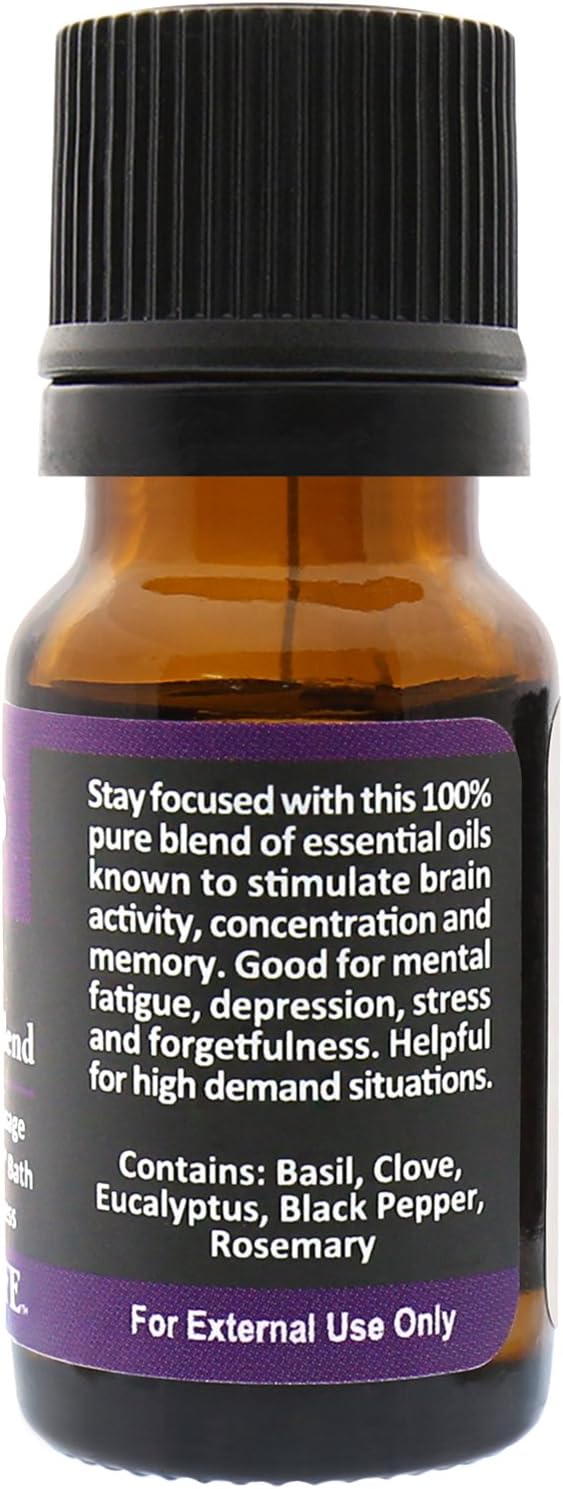 Plantlife Focus Aromatherapy Essential Oil Blend - Straight from The Plant 100% Pure Therapeutic Grade - No Additives or Fillers - Made in California 10 ml