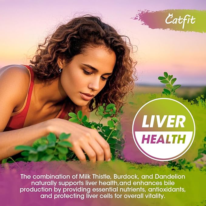 Catfit Milk Thistle Liver Detox Drops – Liver Cleanse Detox & Repair with Moringa, Dandelion, Burdock & Green Tea – Liquid Herbal Supplement for Liver Support & Liver Health, Vegan, 2 Fl Oz