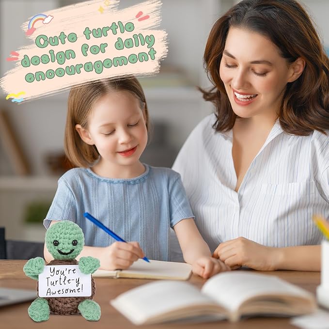 Inspirational Positive Crochet Turtle Gifts for Women Men, Christmas Birthday Gifts for Grandkids, Stocking Stuffers for Teen Adult, Handmade Turtle Christmas Desk Decorations