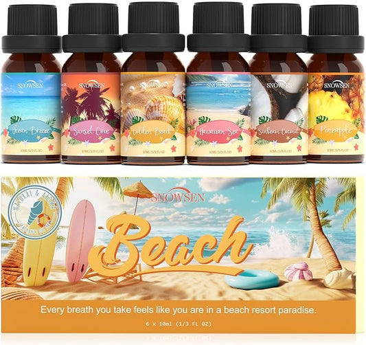 Beach Essential Oils Set, SNOWSEN Fragrance Oil for Diffuser, Candle Making, Soap Making, Spray,Sunbeam Coconut, Pineapple, Ocean Breeze, Sunset Cove, Golden Beach, Hawaiian Sea, Tropical Scented Oil