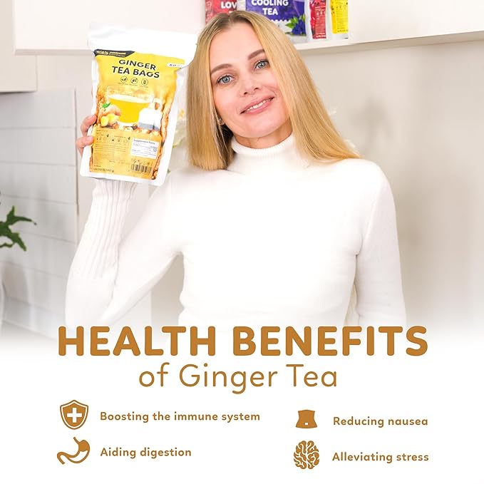 Indochine Blends Ginger Tea Bags | 100% Pure Ginger Root | Sugar-Free, Caffeine-Free Herbal Tea | Double Chamber, Individually Wrapped Bags| Rich in Natural Goodness and Flavor | 3.5 oz | 50 Tea Bags