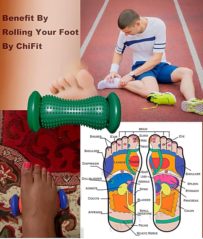 Manual Foot Massager Roller for Plantar Fasciitis Relief, Portable Deep Tissue Muscle Massage Roller for Foot Arch and Heel Pain, Effective Reflexology Tool Relax The Nerves (Dark Green)