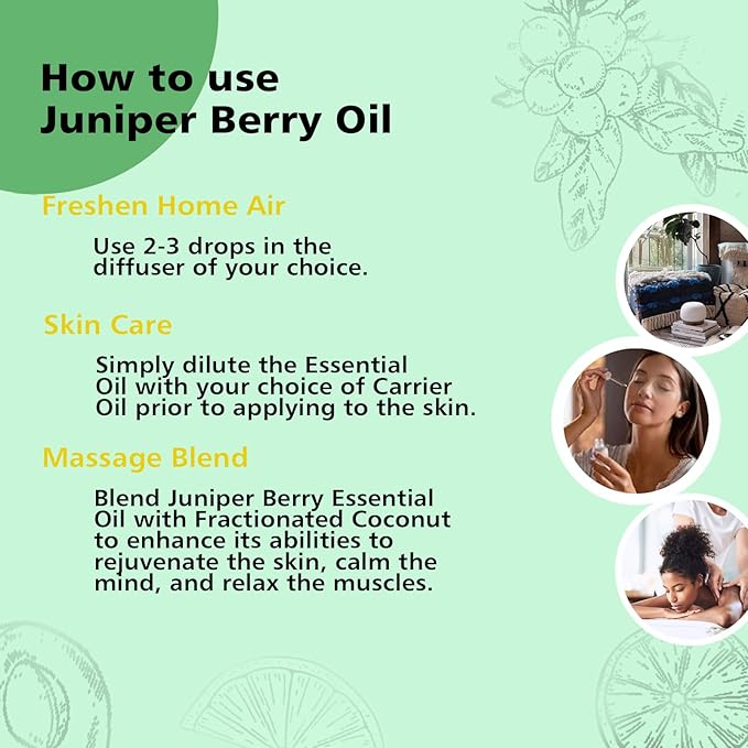 Juniper Berry Essential Oil 1 Oz – 100% Pure Natural Juniper Berry Oil for Diffuser, Massage, DIY Blends & Personal Care, Fresh Crisp Aroma