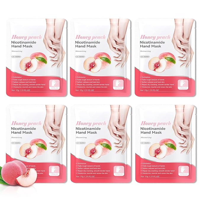 Hydrating Hand Masks, 6PCS Hand Mask Moisturizing Gloves for Men Women, Smooth Long Lasting Soft Exfoliating Hand Peeling Spa Mask Moisturizer Beauty Gift Set for Dry Cracked Rough Dull Hands（G)