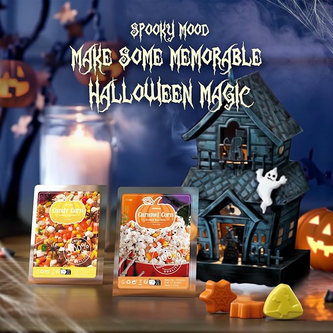ARVIDSSON Halloween Scented Wax Melts, Fall Soy Wax Cubes for Wax Warmer, Strong Scent Fragrance Wax Tarts, Autumn Wax Melts Gift Set, Pumpkin Pie, Spiced Cider, Candy Corn, Snickerdoodle, Autumn Air