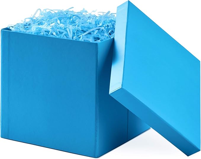 Hallmark Medium Gift Box with Lid and Shredded Paper Fill (Turquoise Blue 7 inch Box) for Birthdays, Graduations, Anniversaries, Baby Showers, All Occasion