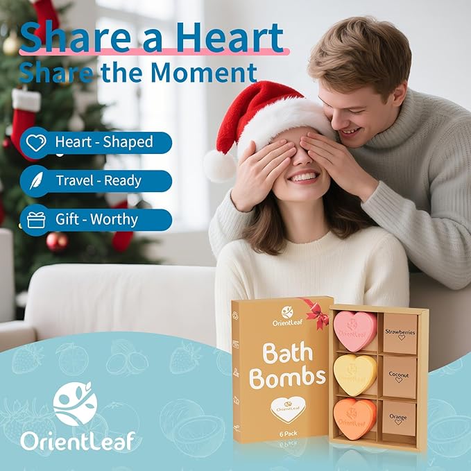 Bath Bombs for Women, Stocking Stuffers, Bath Bombs Fruit Scented Strawberry, Orange, Coconut, 6 x 2 oz