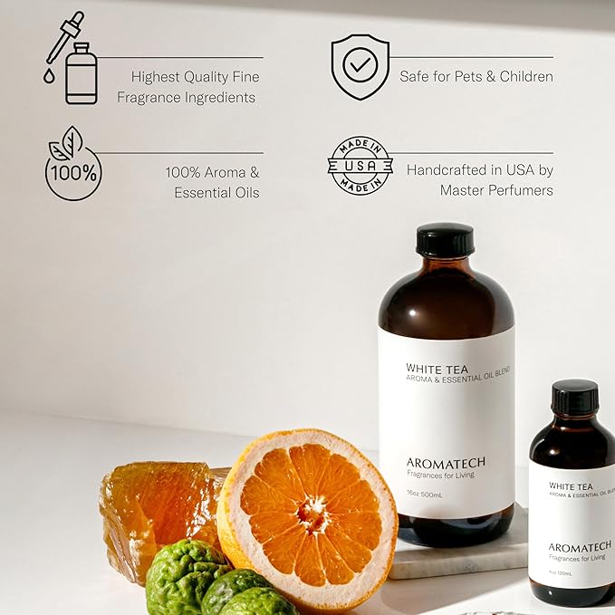 AromaTech White Tea Aroma Essential Oil Blend: Luxury Hotel Inspired Aromatherapy with White Tea, Orange & Palo Santo for Ultrasonic Diffusers & Nebulizers - 0.3 fl oz, 10 mL