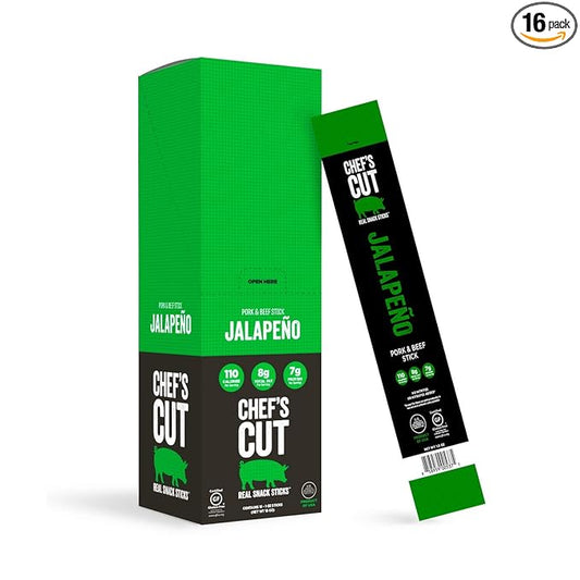 Chef's Cut Real Snack Pork and Beef Jalapeno Sticks, 1 Ounce (16 Count)