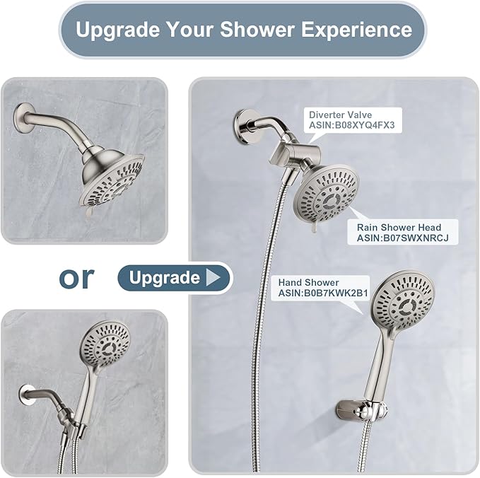 BRIGHT SHOWERS Shower Head Holder Wall Mount, Adjustable Handheld Shower Wand Holder with Universal Fit and Angle Adjustment, Brushed Nickel