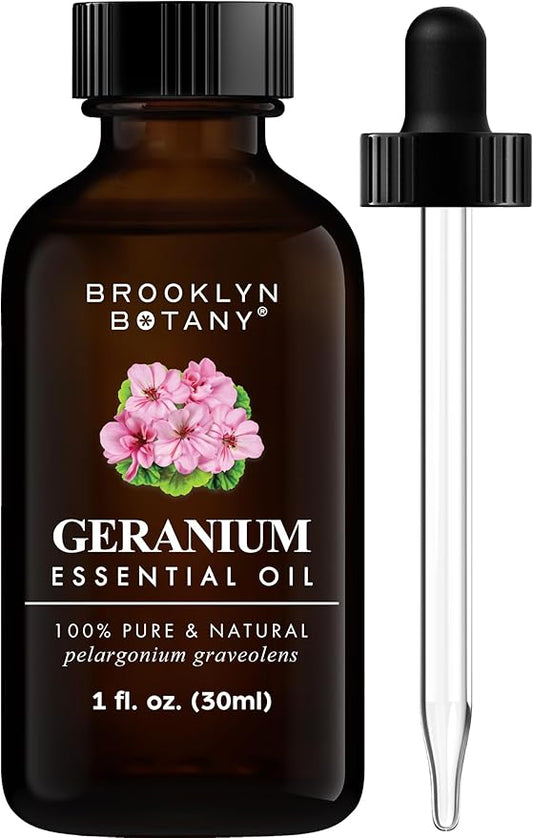 Brooklyn Botany Geranium Essential Oil - 100% Pure and Natural - Premium Grade Oil with Dropper - for Aromatherapy and Diffuser - 1 Fl Oz