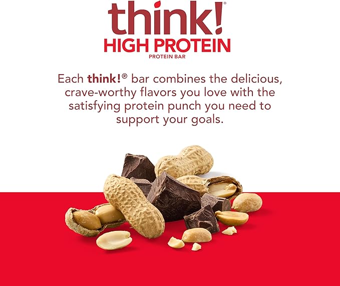 think! Protein Bars, High Protein Snacks, Gluten Free, Kosher Friendly, Chunky Peanut Butter, Nutrition Bars, 2.1 Oz per Bar, 30 Count (Packaging May Vary)