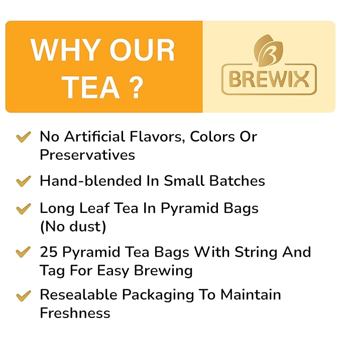 BREWIX, Royal Orange Spice Black Tea (25 Pyramid Tea Bags) | Premium Caffeinated Blend with Zesty Orange & Warming Spices | Warming Winter Blend Perfect for the Holidays | Iced Tea Bags | Sugar-Free