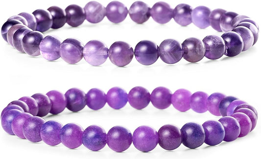 Bivei Natural Gemstone Semi Precious Healing Crystals Handmade Stretchy Round Beads Bracelet, Enhance Positive Energy