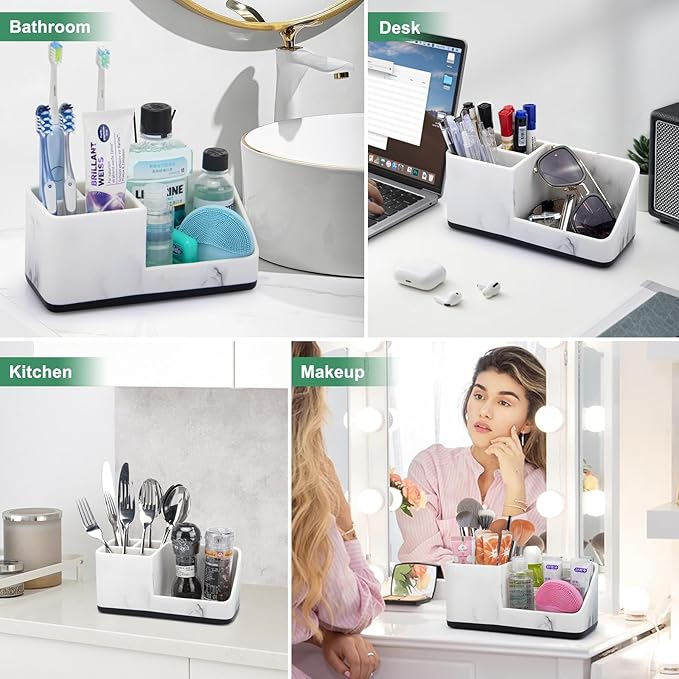 Marble Bathroom Counter Organizer, Kids Electric Toothbrush and Toothpaste Holders for Bathroom Organizers and Storage (Marble)