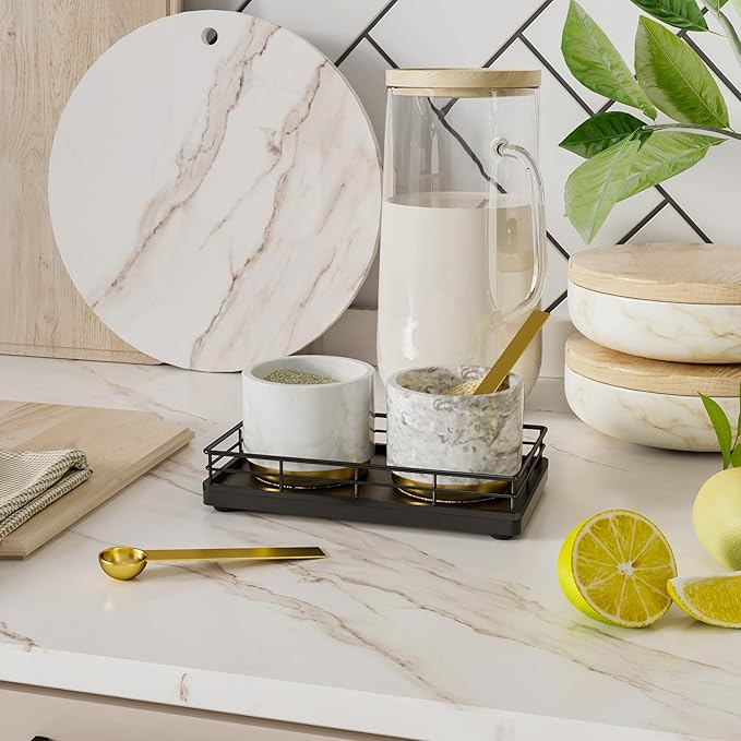 Bathroom Tray for Counter, Oak Wooden 7.5" L Decorative Vanity Tray for Dresser Tops Perfume Jewelry Makeup Candle Soap Sponge Holder for Kitchen Countertop Organizer Coffee Table Decor Bar Black