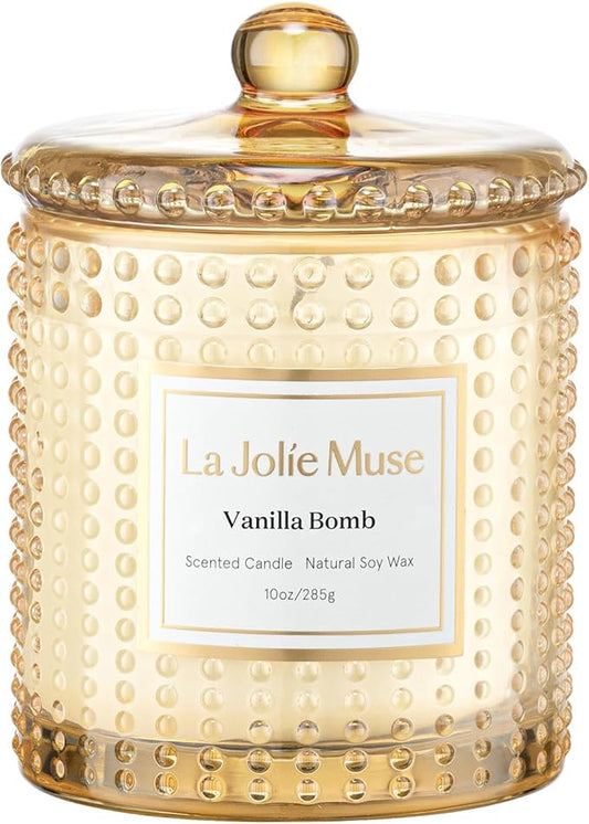 LA JOLIE MUSE Vanilla Cake Scented Candles, Vanilla Candles for Home Scented, Luxury Candle Gift for Women, Natural Soy Wax, 75 Hours Long Burning, 10 OZ