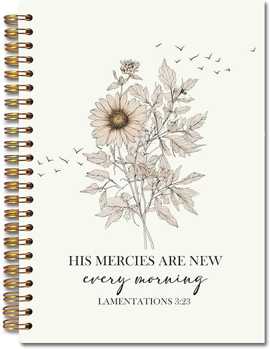 Christian Floral Spiral Notebooks, His Mercies Are New Every Morning Bible Verse Journal, Scripture Journals for Writing, Religious Bible Notebook for Note Taking, 5.5x8.3 Inch