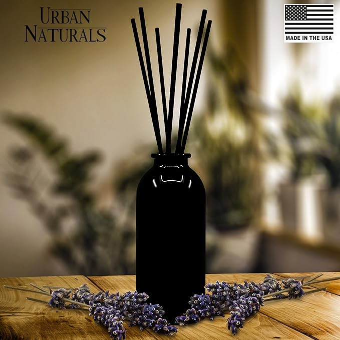 Urban Naturals Lavender Fields Oil Essential Oil Reed Diffuser Set with Real Lavender Stems! French Blossoms, Geranium & Clary Sage | #1 Gift Idea for Aromatherapy & Stress Relief | Vegan | USA Made