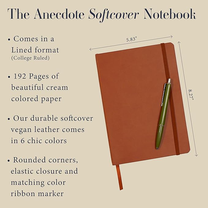 ANECDOTE. Softcover Ruled Journal with Thick 80 gsm Lined Cream Paper A5 size (8.3 inches x 5.4 inches) - Daily Writing Notebook for Travel, School and Office Use - Diary for Women and Men - Camel