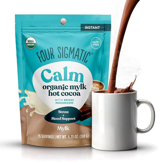 Four Sigmatic Calm Mushroom Cocoa Mix | Organic Mylk Hot Cocoa Mix with Reishi Mushroom | Vegan, Dairy Free | 15 Servings