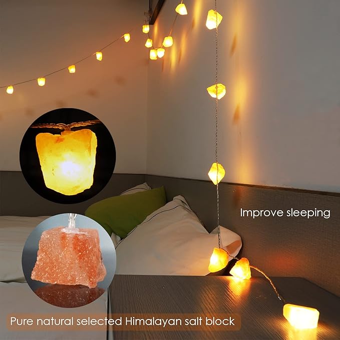 Himalayan Salt String Lights with Switch, 20 Natural Salt Block LED Light with USB Interface Suitable for Decorating Home, Bedrooms, Fireplaces（Total Length: 11.5 Feet）