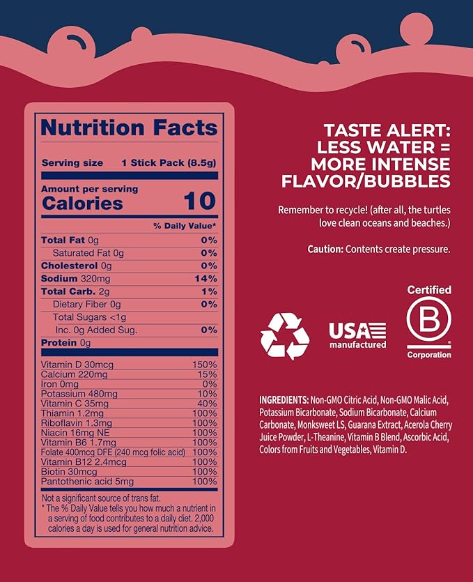 Bobelo Black Cherry Cream Energy Drink Powder, Sugar Free, Electrolytes with Guarana Caffeine, 15 Count