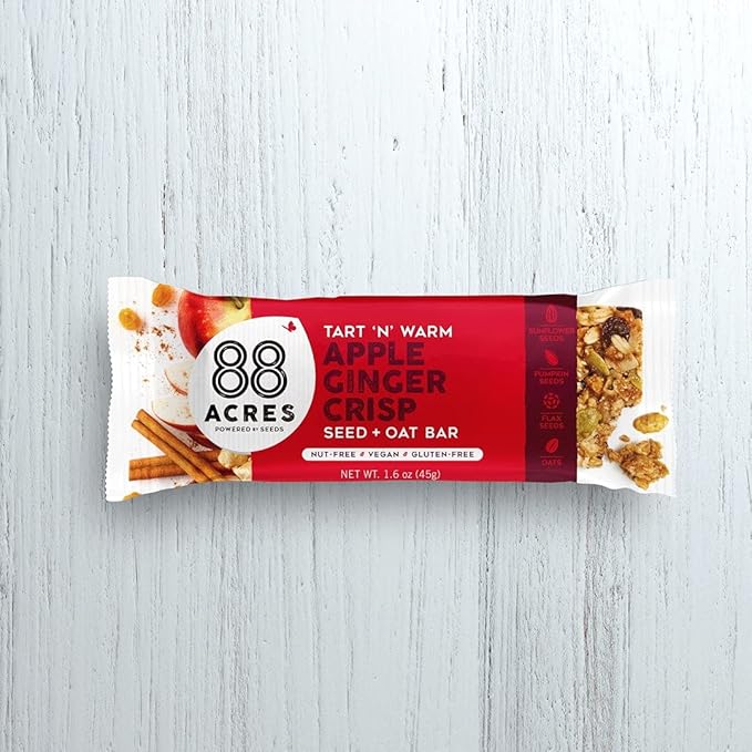 88 Acres Granola Bars | Apple Ginger Crisp | Gluten Free, Nut-Free Oat and Seed Snack Bar | Vegan & Non GMO | 12 Pack