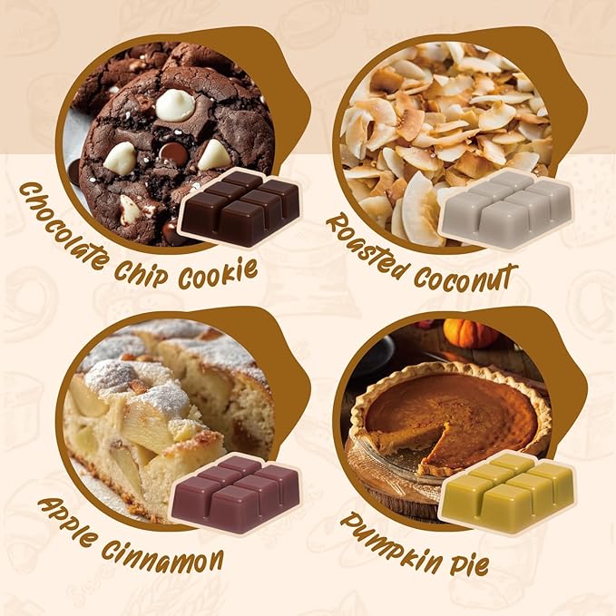 Bakery Scented Wax Melts, Holiday Scented Wax Melts, Strong Scented Soy Wax Cubes/Tarts for Warmer, Candle Wax Melts for Home, Roasted Coconut,Apple Cinnamon,Pumpkin Pie,Smores - 8x2.5oz