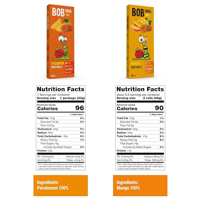 BOB SNAIL Healthy Organic Fruit Snacks for Kids and Adults – 60 Organic Fruit Roll Up with Mango, Apple, Blueberry, Persimmon –Vegan Low-Carb Variety Pack Leather Strips for Kids–Sugar Free Jerky Bar