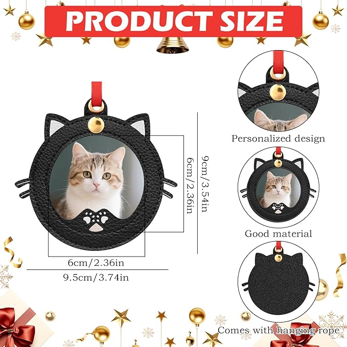 Black Cat-Shaped Mini Photo Frame Christmas Decoration, Mini Cat Picture Frame Xmas Ornaments, Personalized Christmas Decorations Supplies for Family Friends