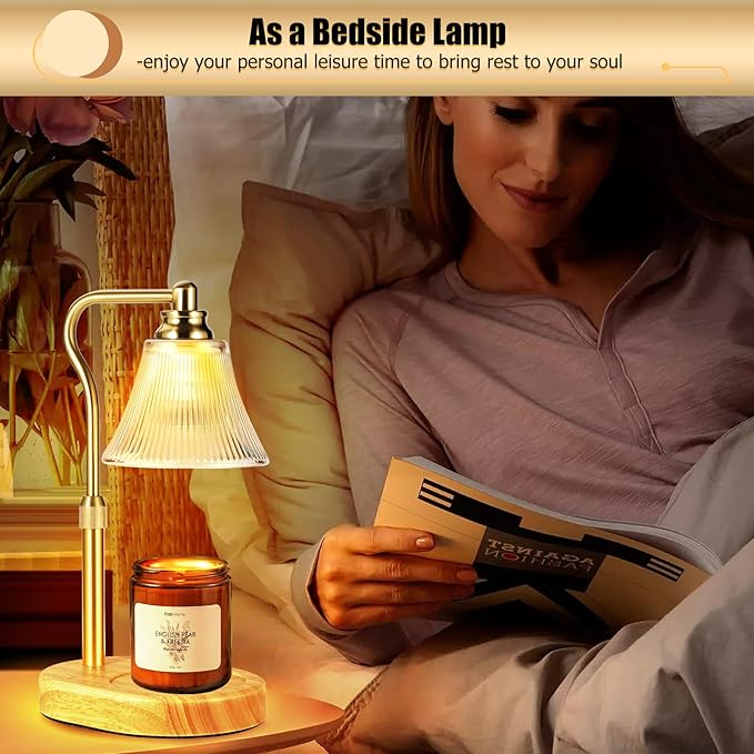 Dimmable Candle Warmer Lamp With Timer, Height Adjustable Electric Wax Warmer for Yankee Large Jar, Top-Down Light Heat Melting With 2 Bulbs for Home Decor
