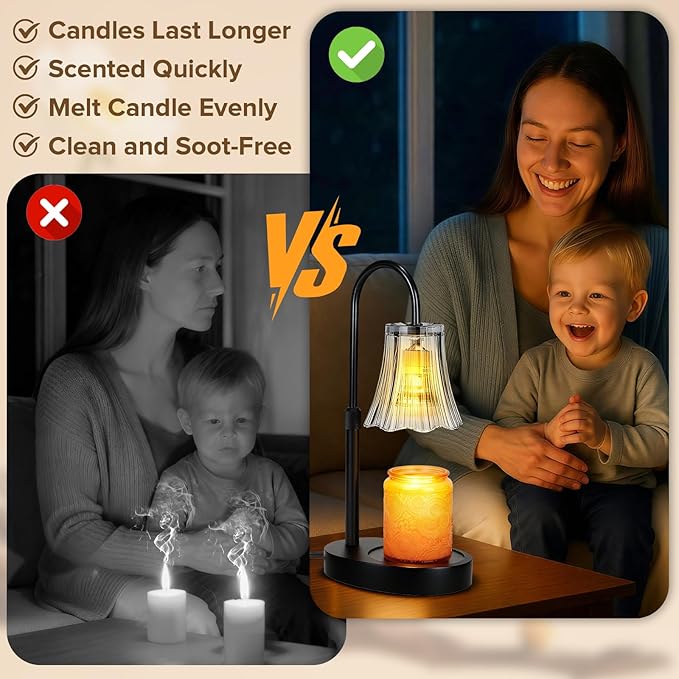 Candle Warmer Lamp with Timer, 4-Level Dimmable & Height Adjustable,Wax Melt Warmer for Jar Candles, Unique Design Enhances Home Ambiance (Grayish Black)