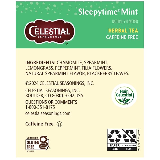 Celestial Seasonings Sleepytime Mint Herbal Tea - Caffeine Free Sleep Tea, 20 Tea Bags Per Box (Pack of 6)