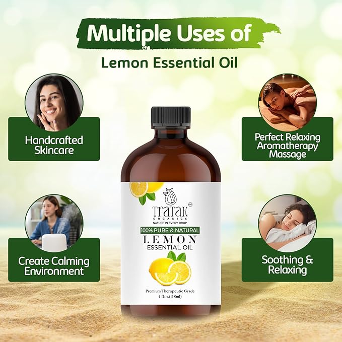 Lemon Essential Oil with Glass Dropper - Huge 4 Fl Oz - 100% Pure and Natural Lemon Oil - Premium Grade Essential Oils for Diffuser, Aromatherapy, Soap and Candle Making