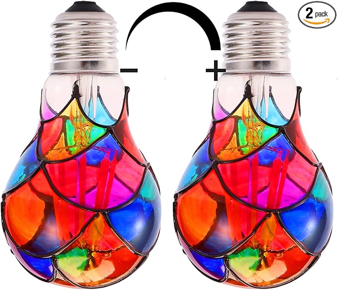 Dimmable Stained Glass LED Light Bulb,3.5W E26 Base A19/A60 Festive Atmosphere Color Bulb for Home Light,Party,Festive Decoration,2 Pack