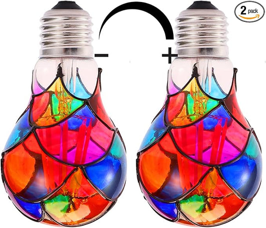 Dimmable Stained Glass LED Light Bulb,3.5W E26 Base A19/A60 Festive Atmosphere Color Bulb for Home Light,Party,Festive Decoration,2 Pack