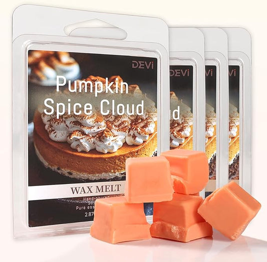 DEVI Fall Scented Wax Melts 4 Pack(24-Cubes), Natural Soy Wax Cubes Strong Scent -Pumpkin Spice Cloud- Long Lasting Scented Melts for Warmer,