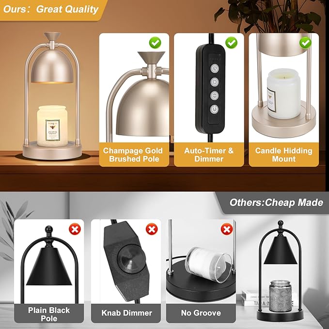 Electric Candle Warmer Lamp with Timer-Wax Warmer for Scented Jar Candles,Candle Lamp for Kitchen Home Decor, House Warming Gifts New Home,Gifts for Women(Champage Gold)