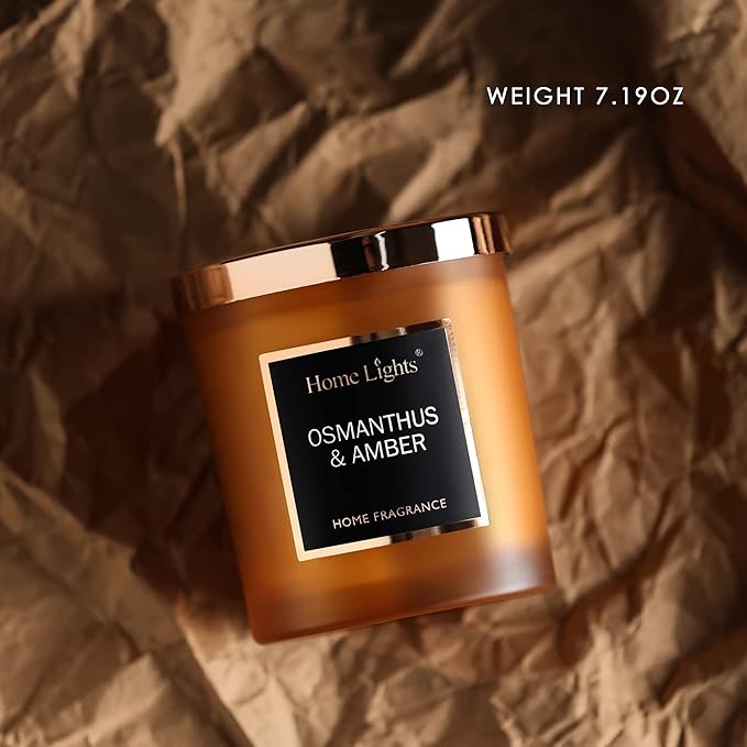 HomeLights Luxury Scented Candle, Natural Soy Wax, Home Fragrance Decor Gift, Osmanthus & Amber, Medium Jar