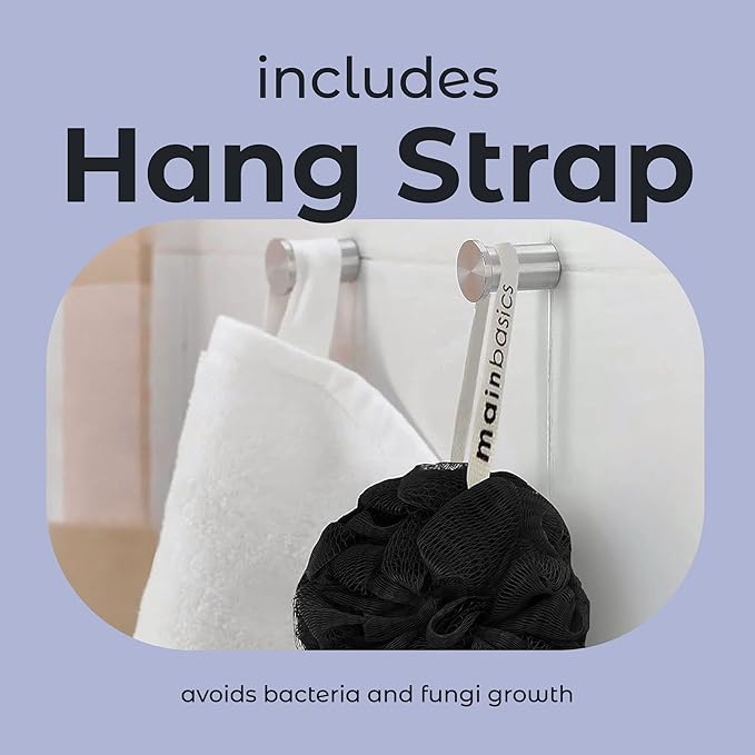 MainBasics Bath Shower Loofah Sponge Pouf Body Scrubber Exfoliator Body Wash Sponge (Set of 3, Black Ice)