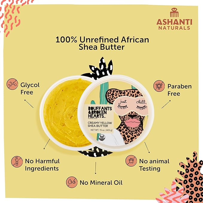 Ashanti Naturals Creamy Yellow Shea Butter Whipped Body Butter | Grade A, 100% Natural African Raw Shea Butter for Skin, Face and Hair (15oz)