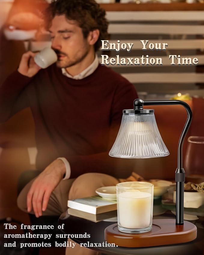 Candle Warmer Lamp, Candle Lamp Warmer with Timer & Dimmer, Adjustable Height, with 2 Bulbs, House Warming Gifts Home Bedroom Decor Mothers Day Gifts Black