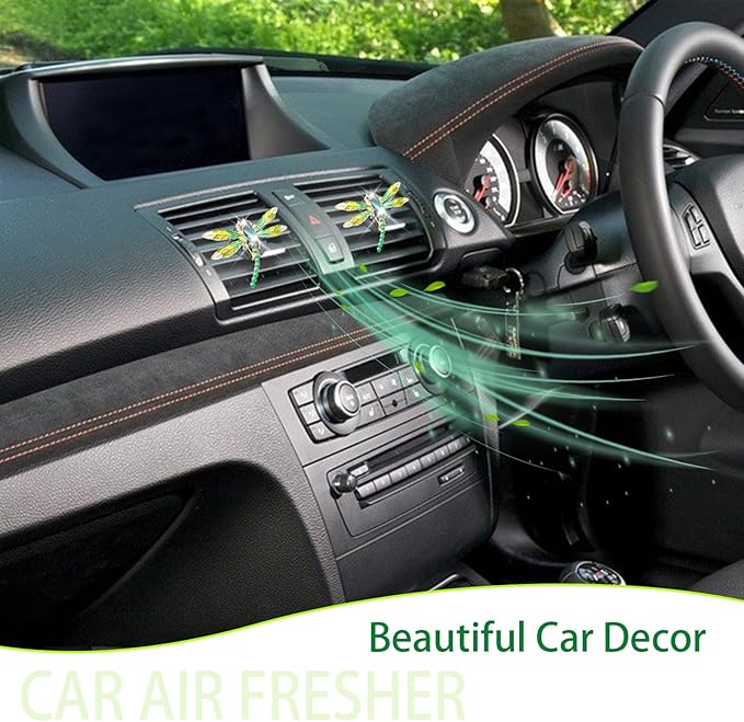 Dragonfly Car Decor,2pcs Bling Dragonfly Air Freshener Vent Clips,Cute Car Accessories,Refillable Car Diffuser, Glamorous Green Decor