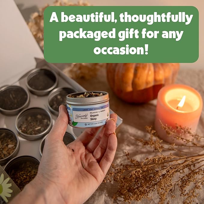 Heavenly Tea Leaves Organic Herbal Loose Leaf Tea Sampler Gift Set (Approx. 90 Cups) | 9 Naturally Caffeine-Free Tisanes | Great Hot or Iced | Assorted Variety Pack | Health & Immune Support