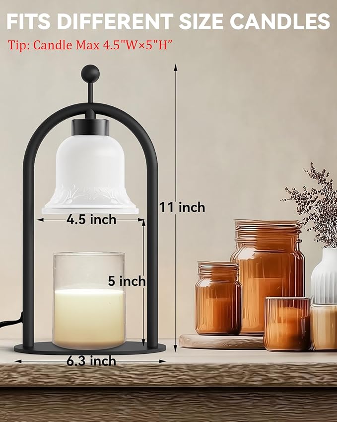Candle Warmer Lamp with Timer Dimmable, Vintage Black Home Decor for Bedroom, Housewarming Birthday Gifts for Women Mom, Wax Melter Warmer for Jar Candles with 2 Bulbs