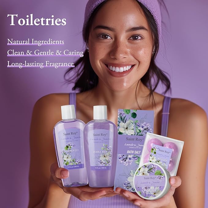 13Pcs Bath and Body Gift Basket Set, Christmas Gifts for Women, Lavender Jasmine Spa Gift Basket for Mother Gift, Bath Gift Set for Mom, Spa Gift Basket, Spa gift baskets, Birthday Gifts for Girls