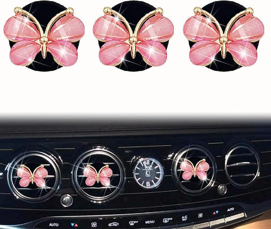 3 Pcs Butterfly Air Vent Clips,Car Air Fresheners Vent Clips Long Lasting Car Diffuser Interior Decor Charm Car Decoration Cute Accessories for Women Girls,Automotive Air Fresheners (Pink, 2)